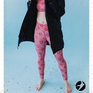 Oiselle Spandos Blaze Kaleido-Go Red Running Active Tights 7/8 Size Small